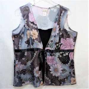 La Khaki Floral Tie Front Top 3X